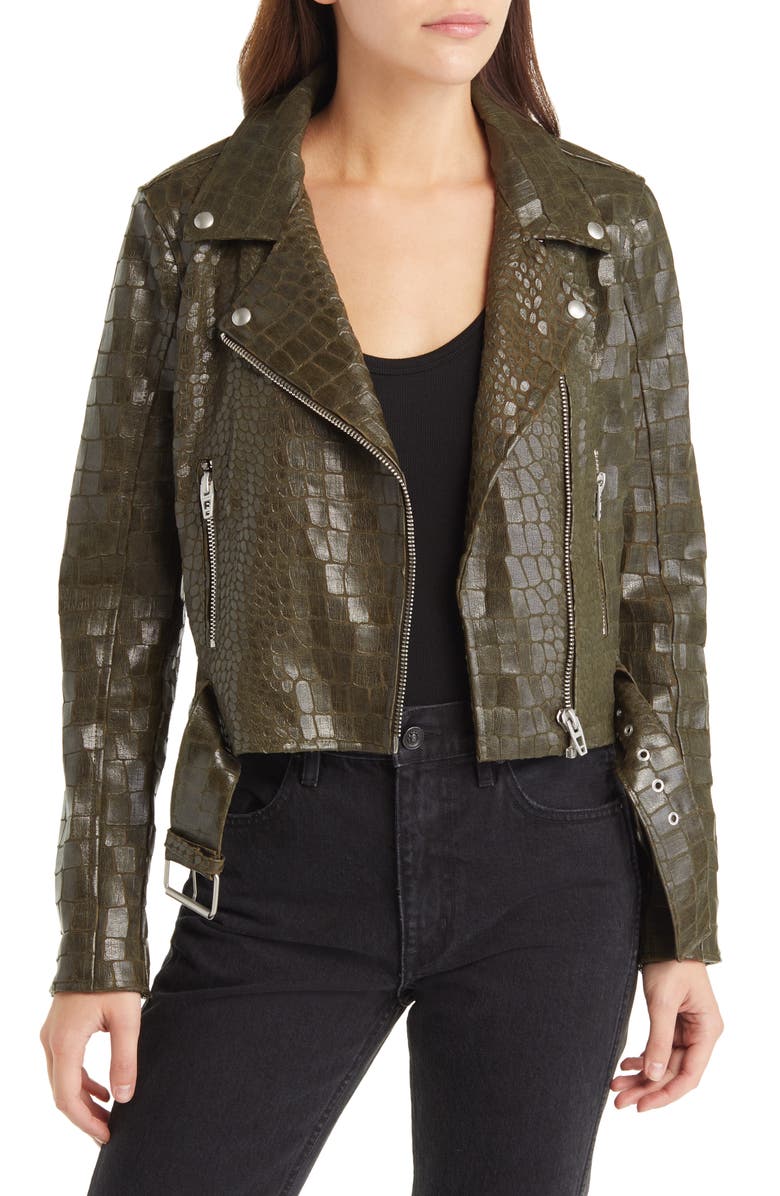 BLANKNYC Croc Embossed Faux Leather Moto Jacket, Main, color, 