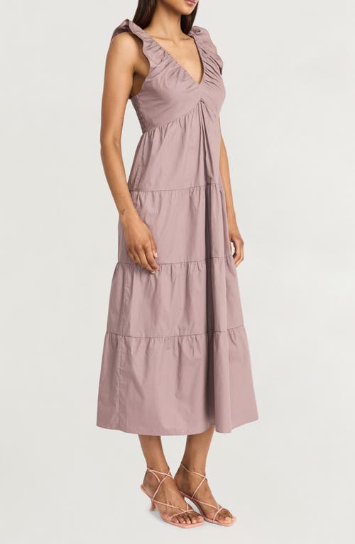 The Good Journey Ruffle Strap Empire Waist Tiered Cotton Midi Dress