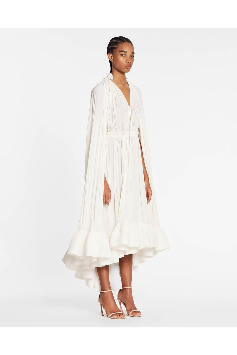 Long Charmeuse Ruffle Dress, Alternate, color, Off White