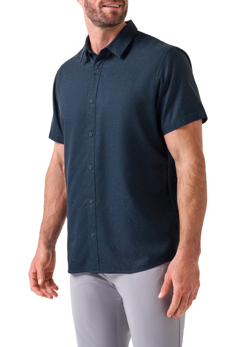 TravisMathew Techwoven Chartered Short Sleeve Performance Button-Up Shirt, Alternate, color, Total Eclipse