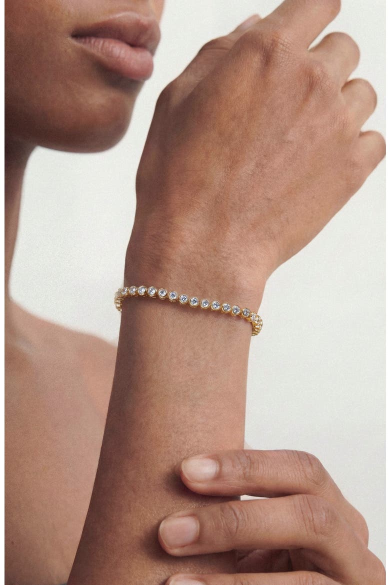 Bezeled Cubic Zirconia Tennis Bracelet, Alternate, color, GOLD