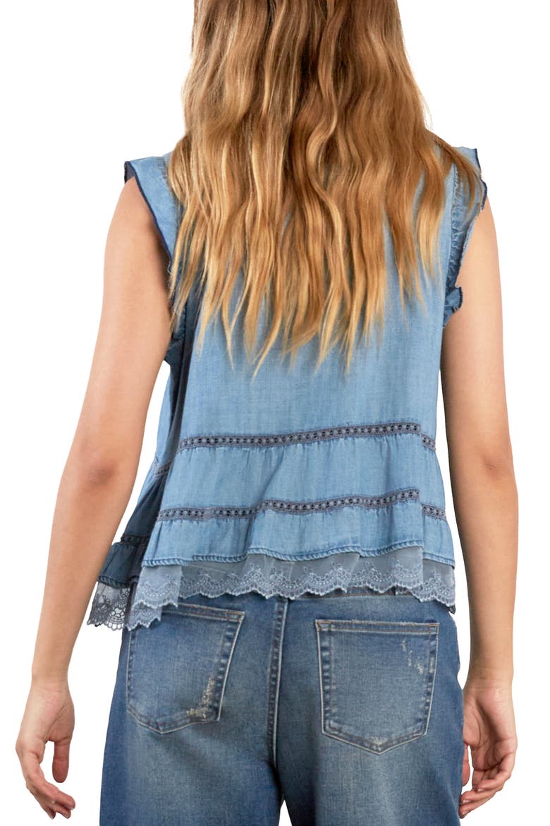 Lovesick Flounce Sleeveless Denim Top, Alternate, color, DENIM