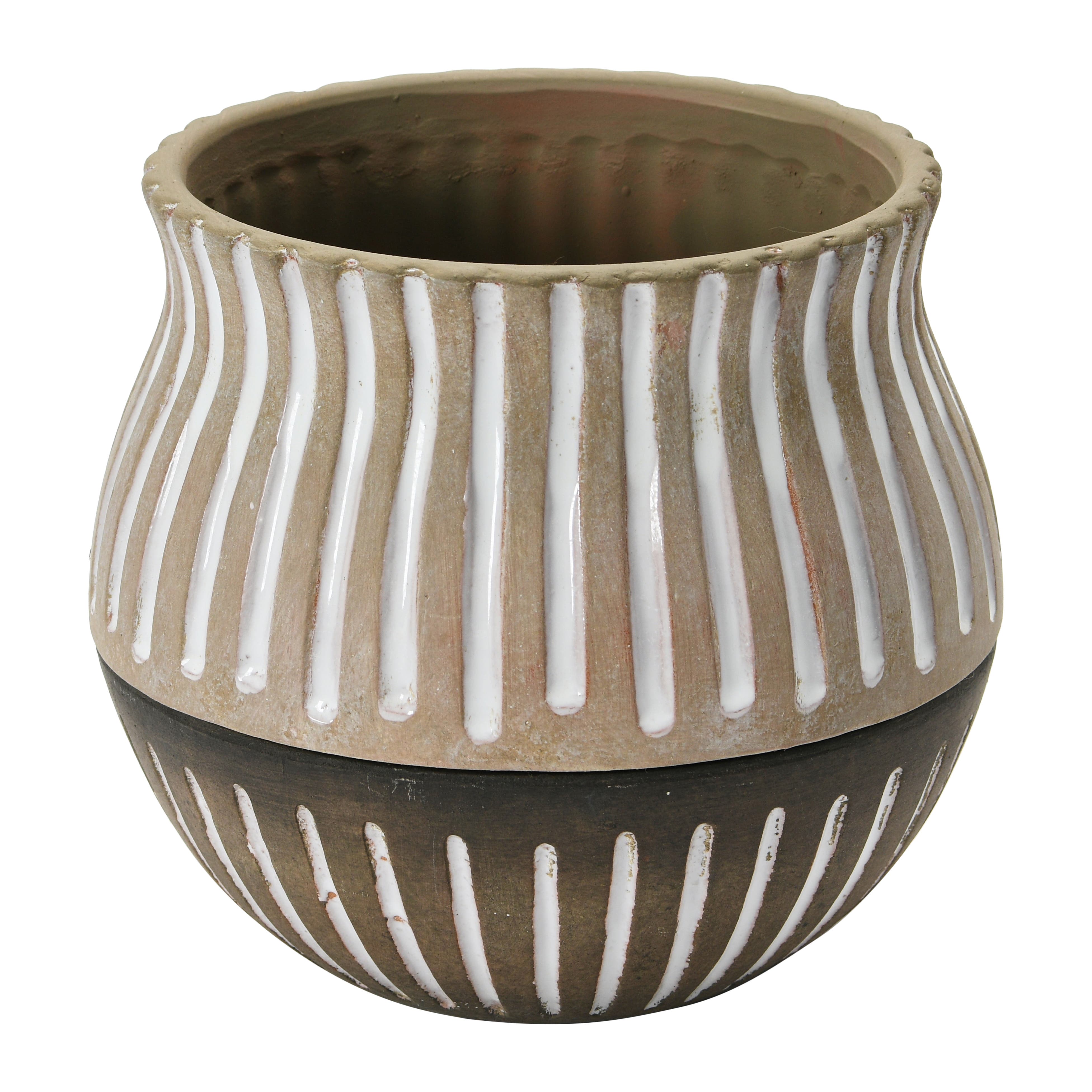 Distressed Cream Terracotta Planter with Fluted Texture