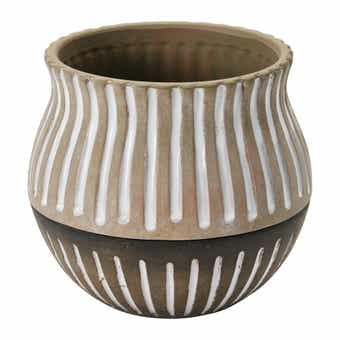Distressed Cream Terracotta Planter with Fluted Texture