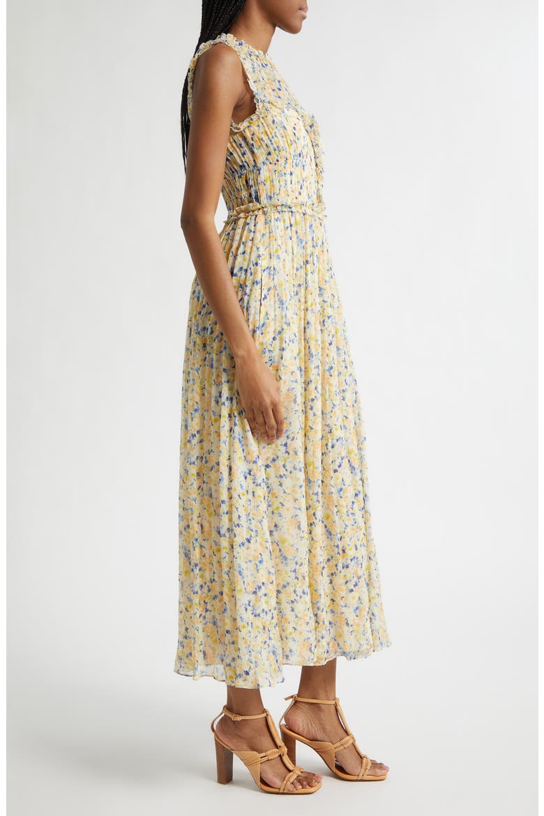 Kasia Floral Silk Midi Dress, Alternate, color, DAFFODIL