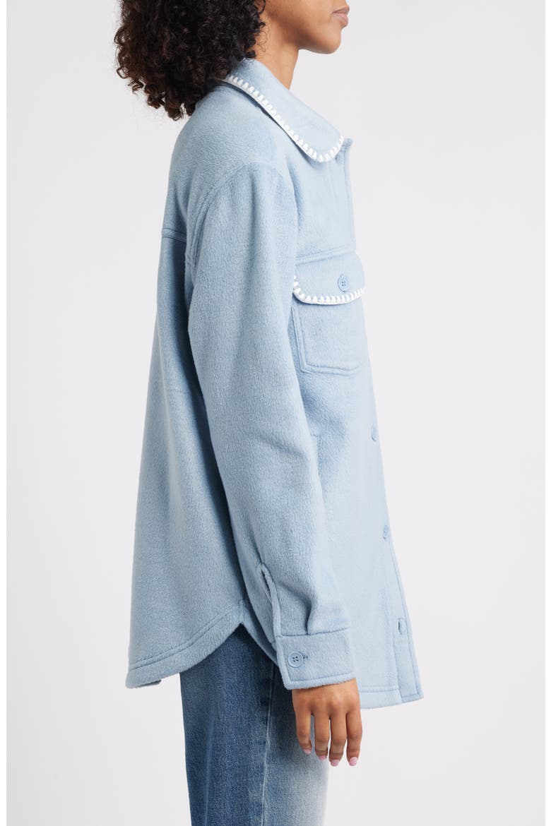 Whipstitch Detail Polar Fleece Shirt Jacket, Alternate, color, DUSTY BLUE IVORY COMBO