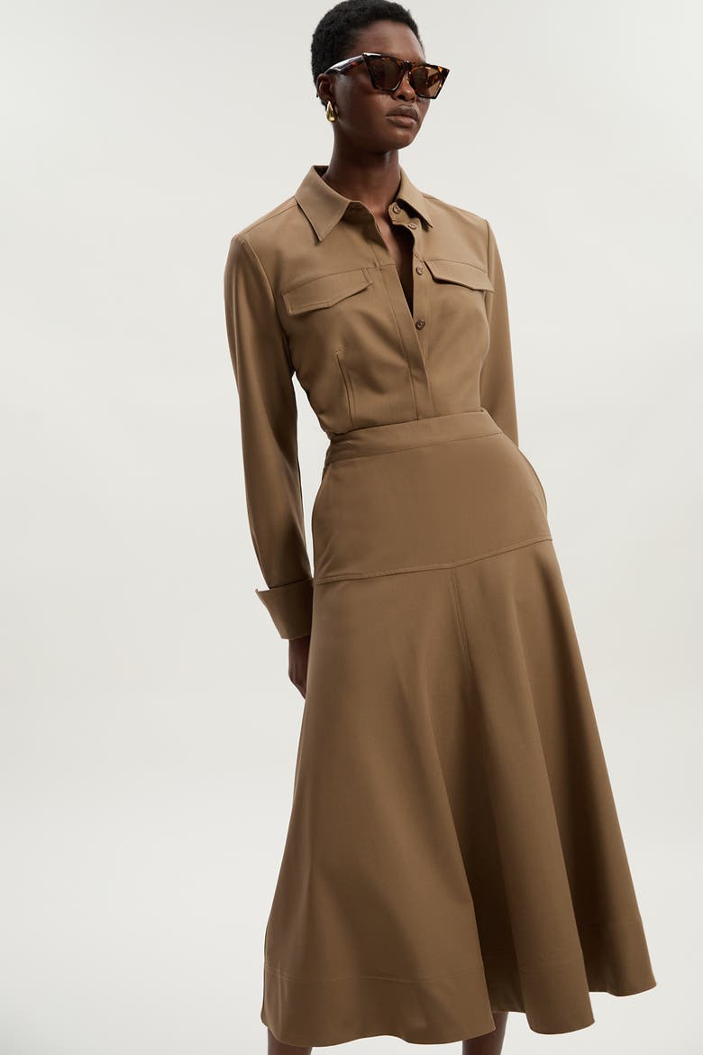 Viscose Blend Tailored Full Skirt, Alternate, color, Camel
