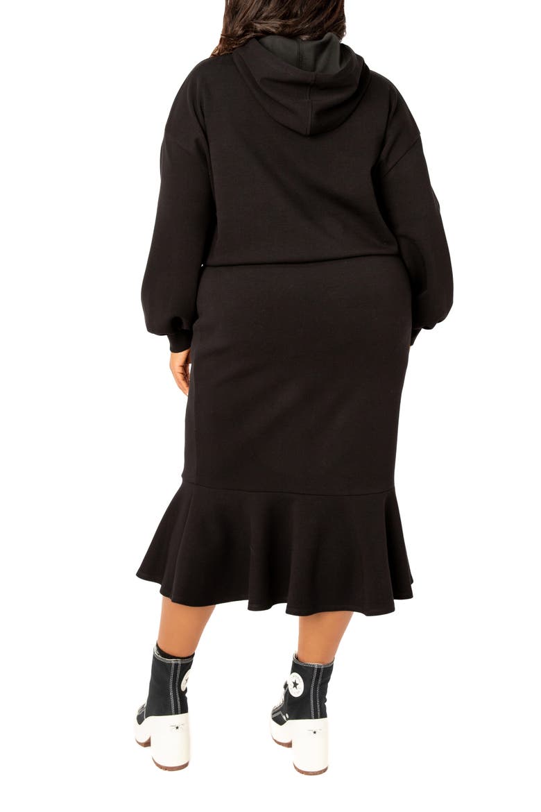 Scuba Knit Hoodie & Midi Skirt Set, Alternate, color, BLACK