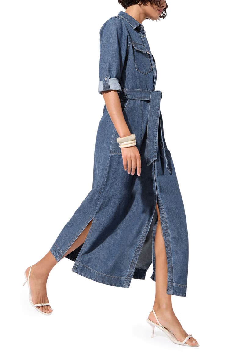 Belted Denim Shirtdress, Alternate, color, BLUE