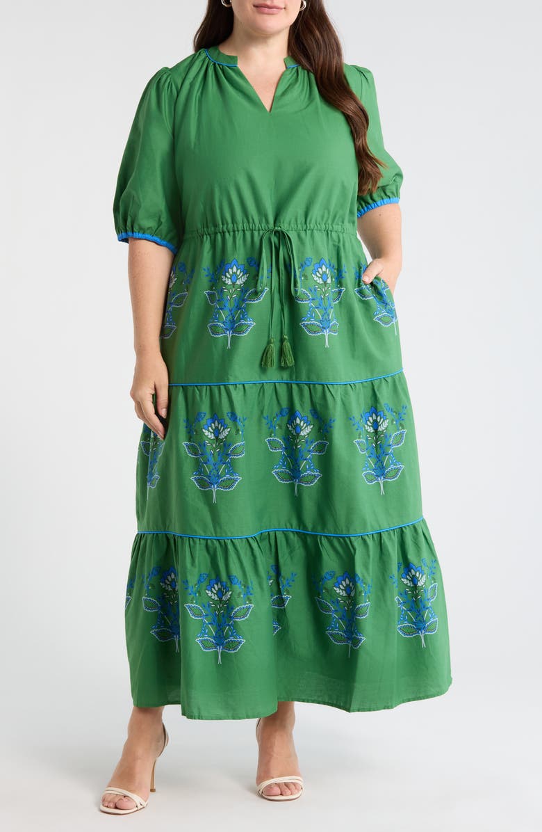 SUGARLIPS Meridy Floral Midi Dress, Main, color, Kelly Green/ Blue Multi