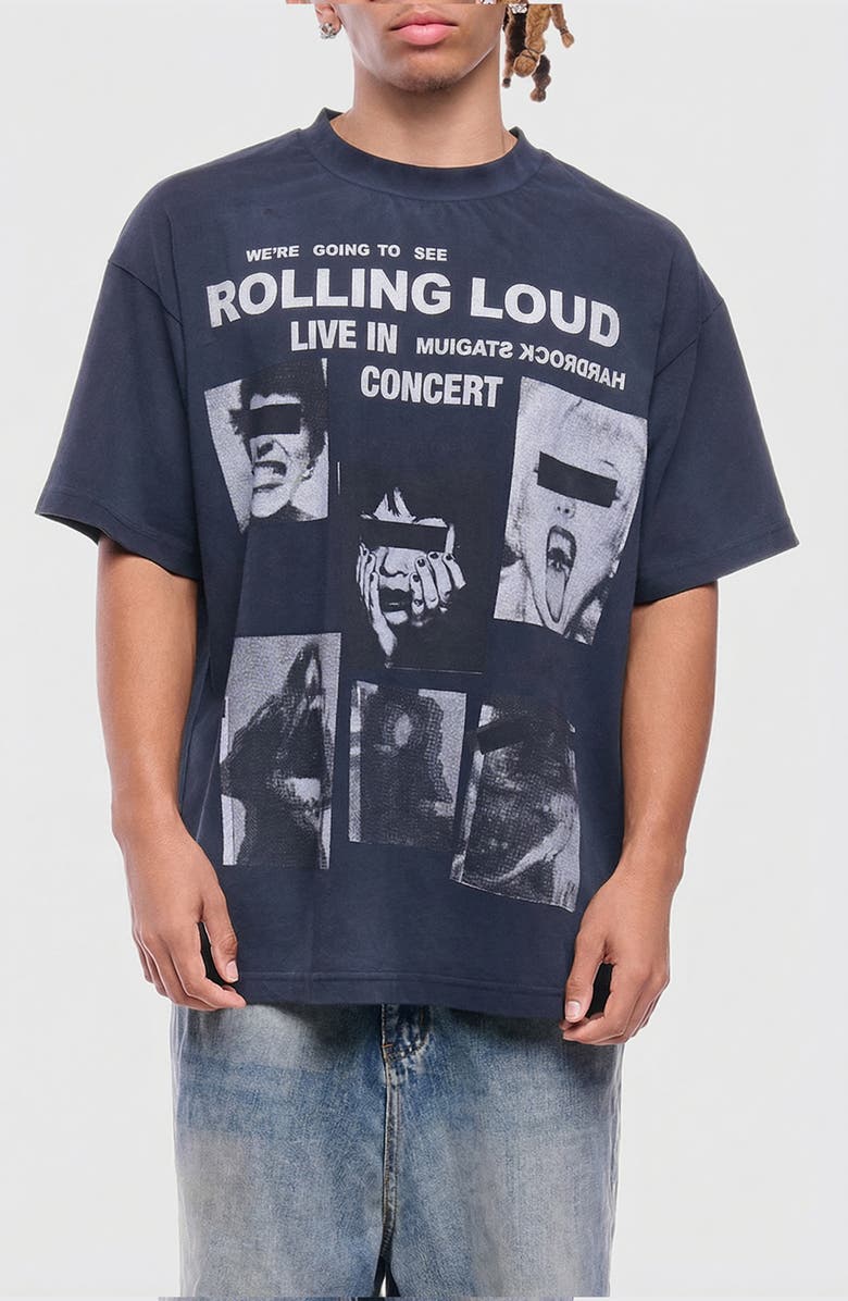 Rolling Loud Live in Concert Oversize Cotton Graphic T-Shirt, Main, color, Washed Navy
