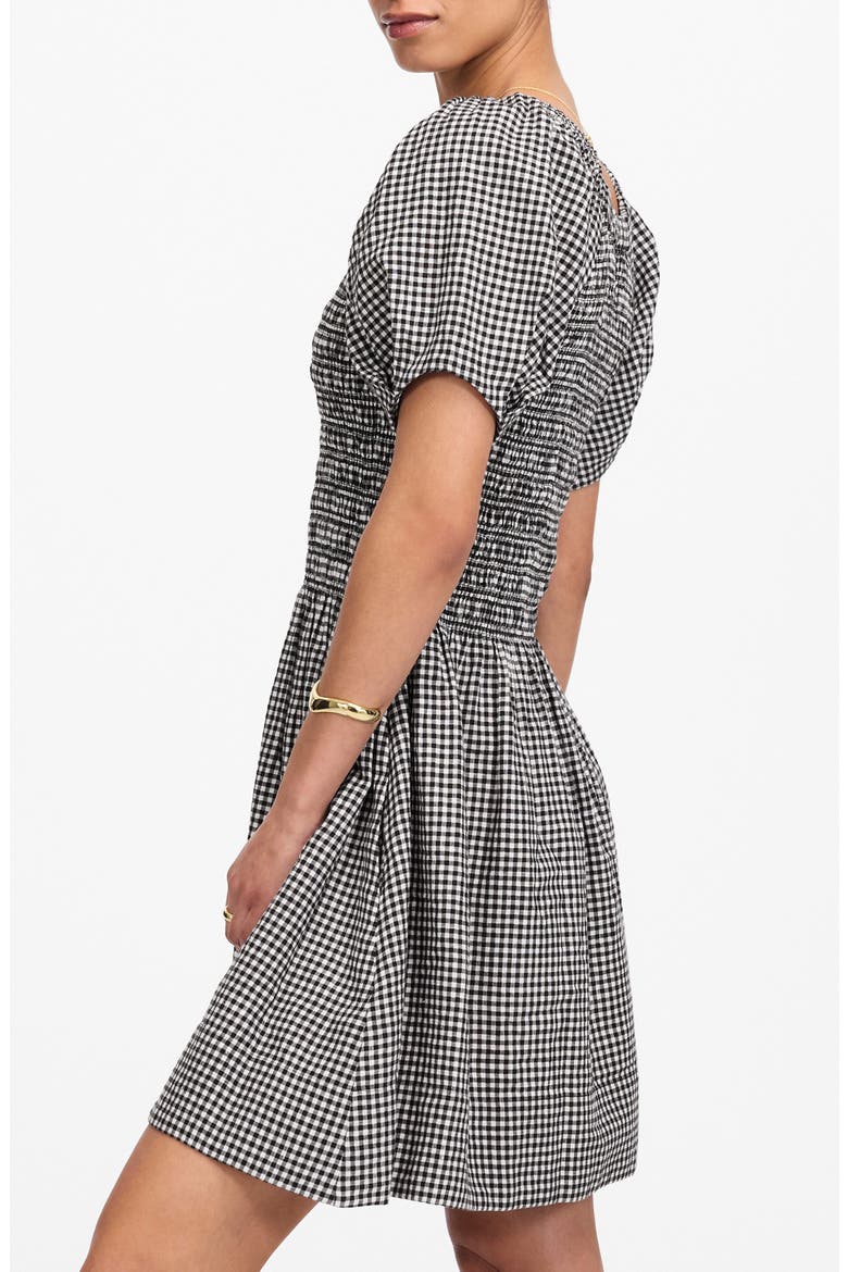 Gingham Smocked Linen Blend Mini Sundress, Alternate, color, BLACK WHITE GINGHAM