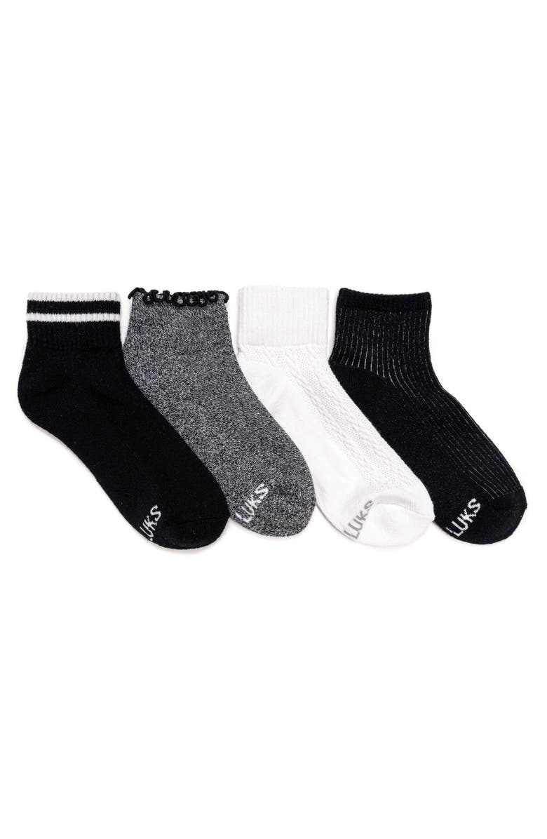 MUK LUKS Dream Step Mini Crew Socks, 4 Pair Pack, Main, color, Ebony