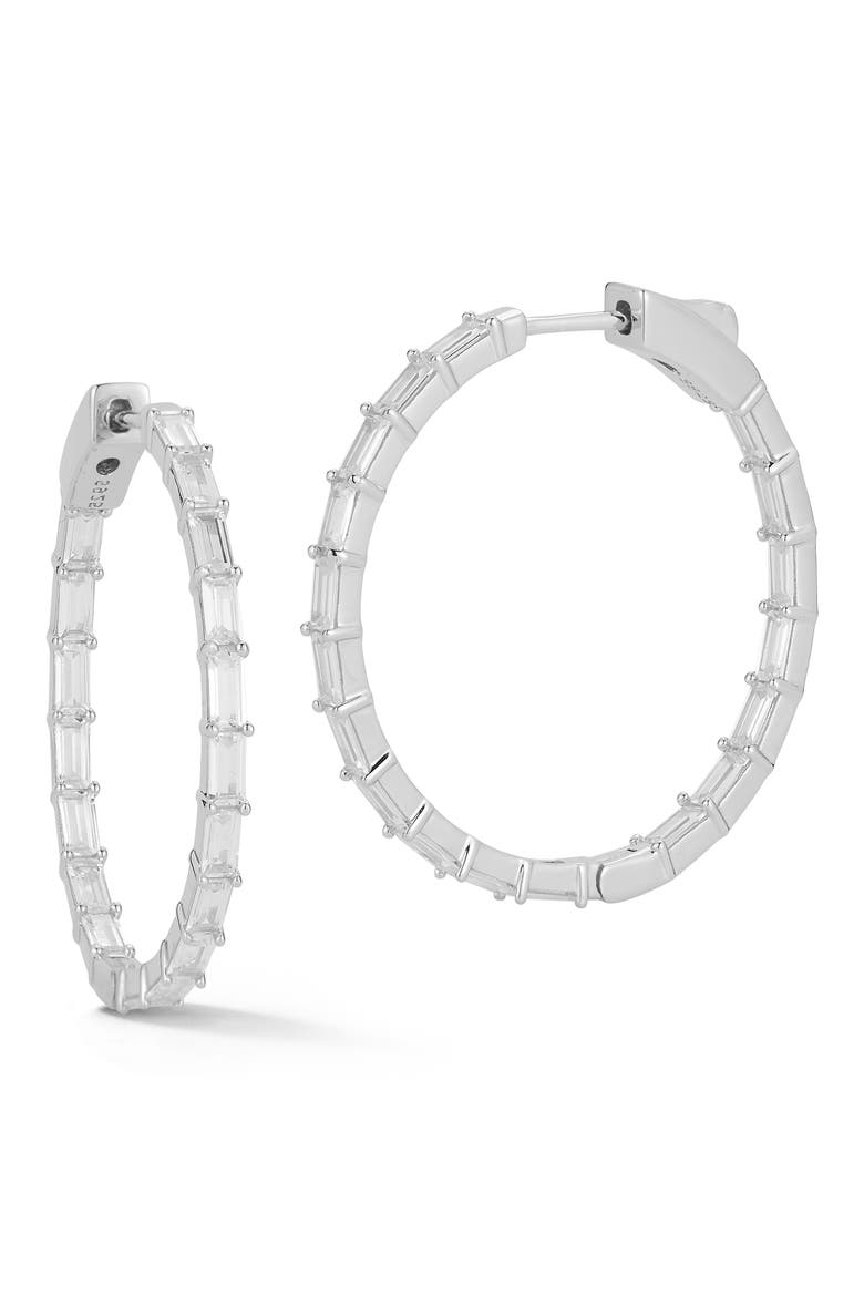 Baguette Cubic Zirconia Hoop Earrings, Main, color, SILVER