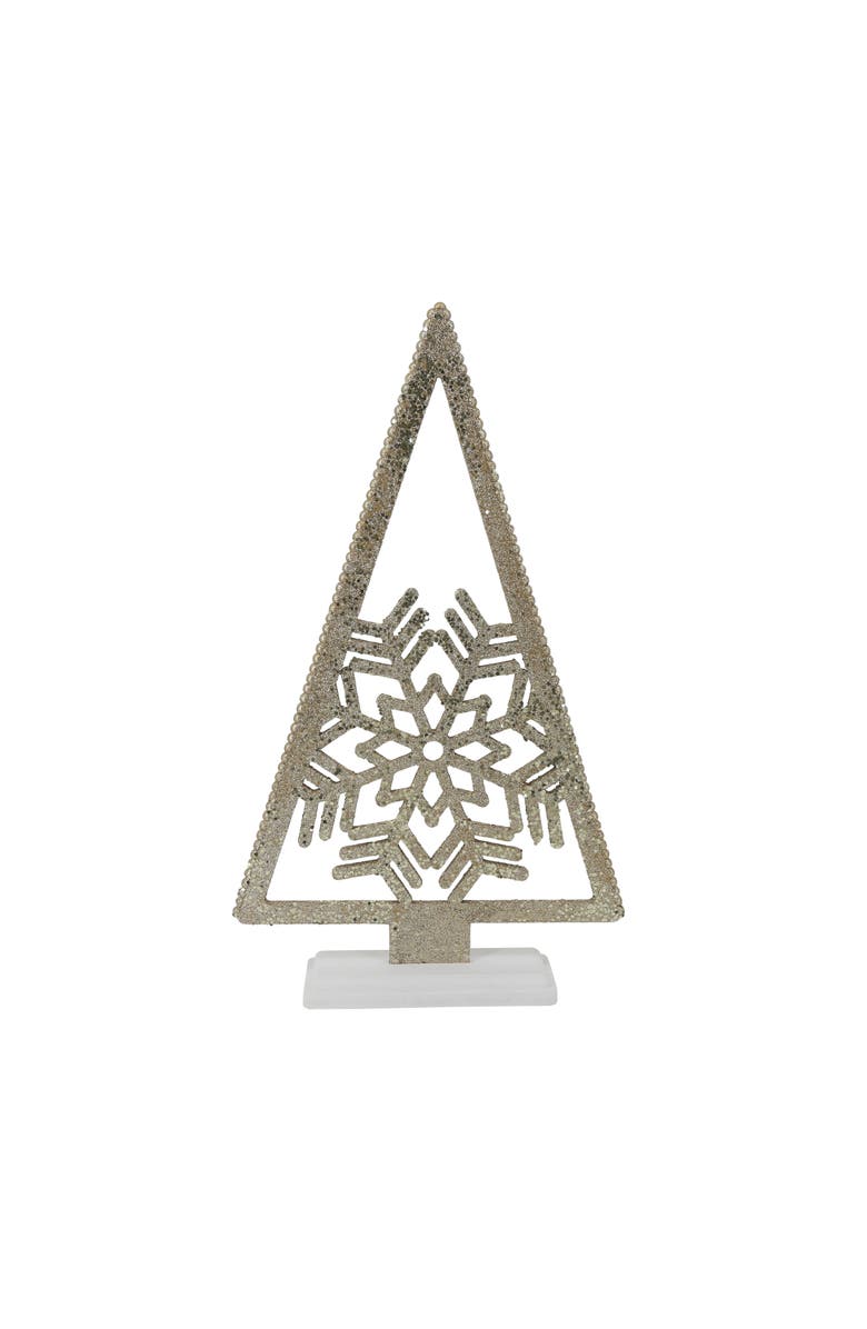 Transpac Gold Triangle Tree with Snowflake Tabletop Sculpture, Main, color, White