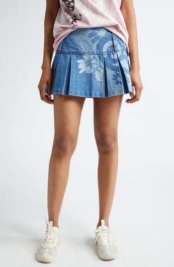 Paolina Russo Printed Denim Miniskirt In Blue Denim