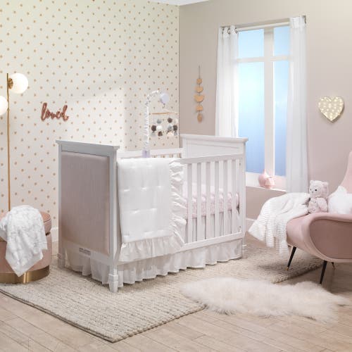 Lambs & Ivy Signature Ruffled Lux Minky/jersey Chevron Baby Blanket In White
