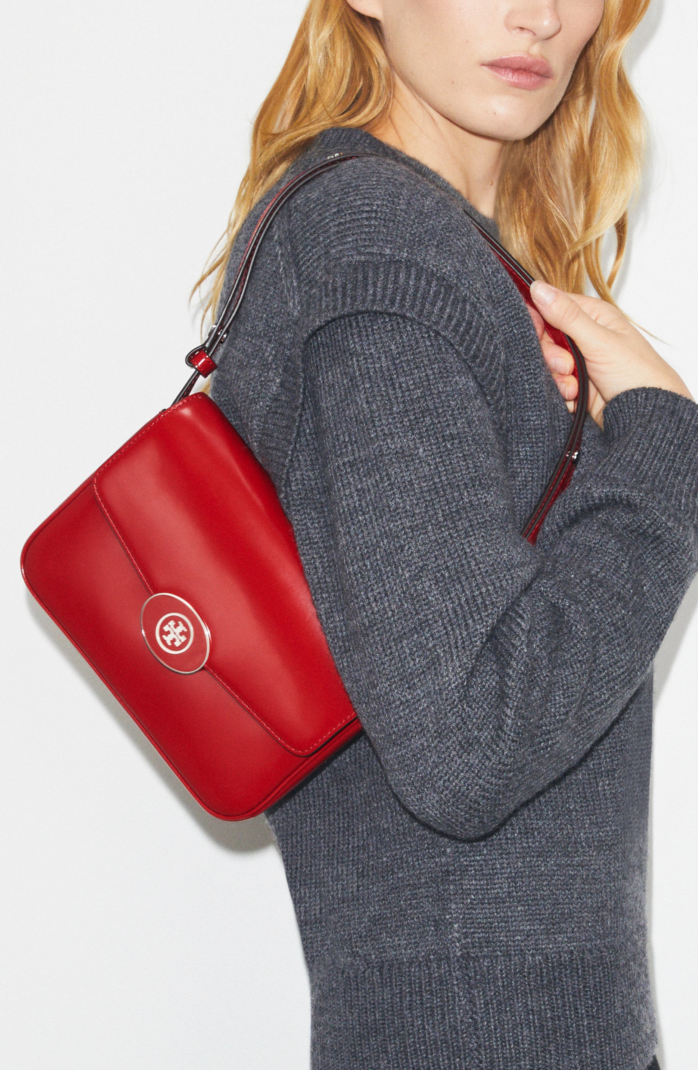 Tory Burch Robinson Spazzolato Leather Convertible Shoulder Bag, Alternate, color, 