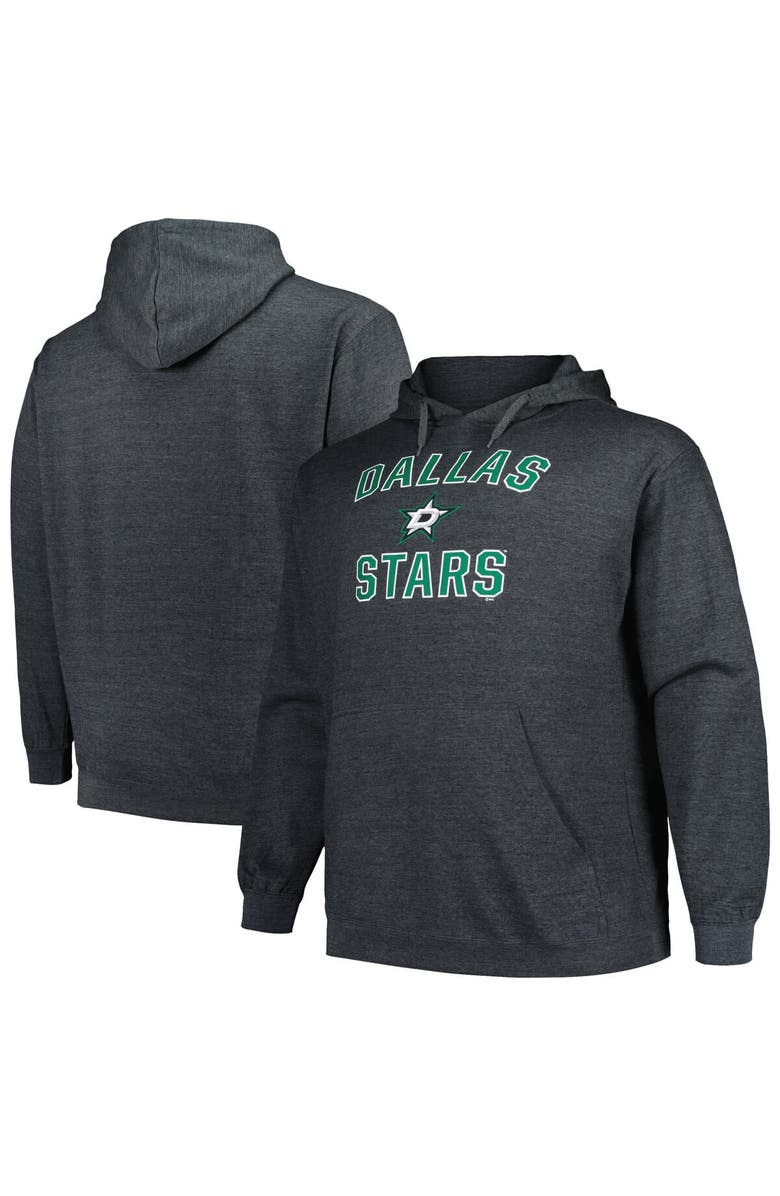 PROFILE Men's Profile Heather Charcoal Dallas Stars Big & Tall Arch Over Logo Pullover Hoodie, Main, color, Heather Charcoal