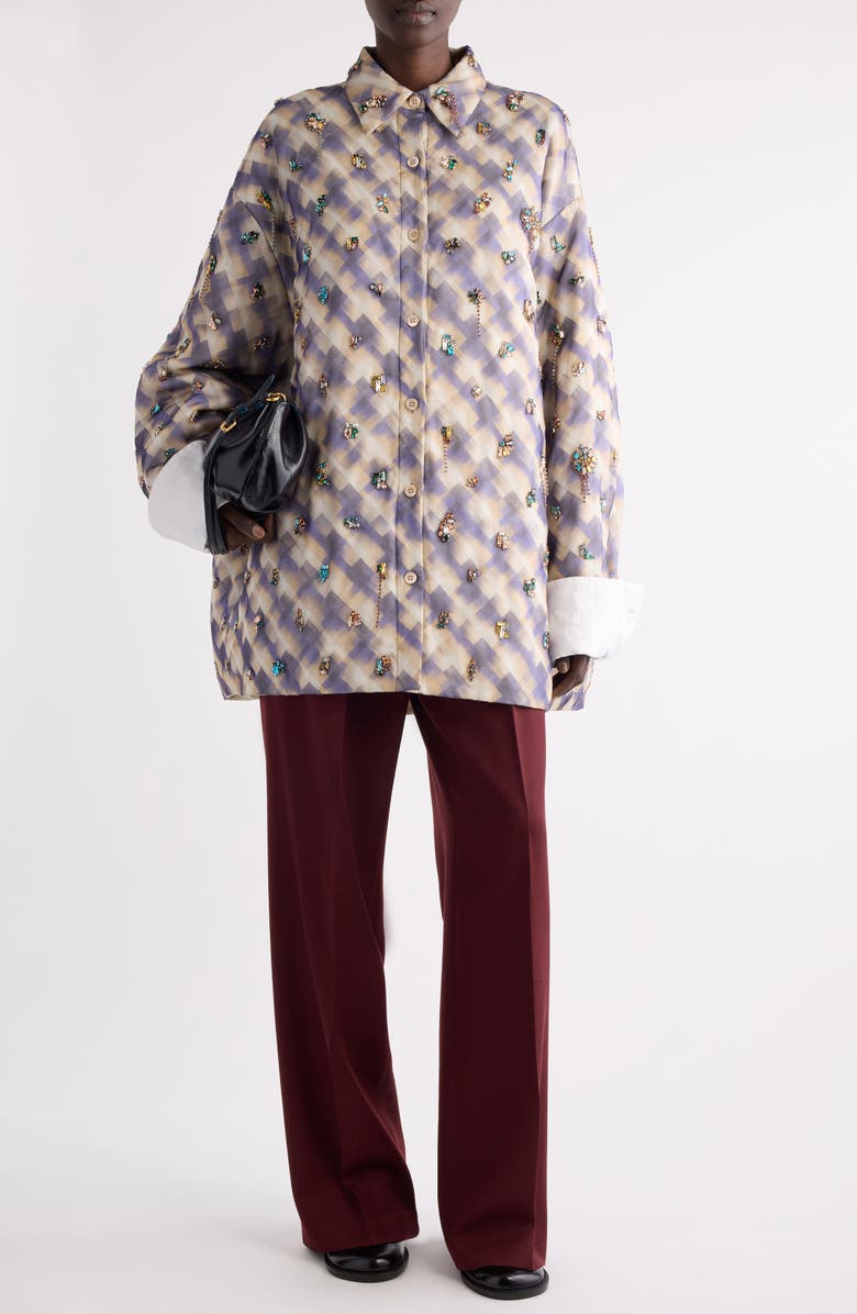 Dries Van Noten Cartan Crystal Embellished Oversize Shirt, Alternate, color, Blue