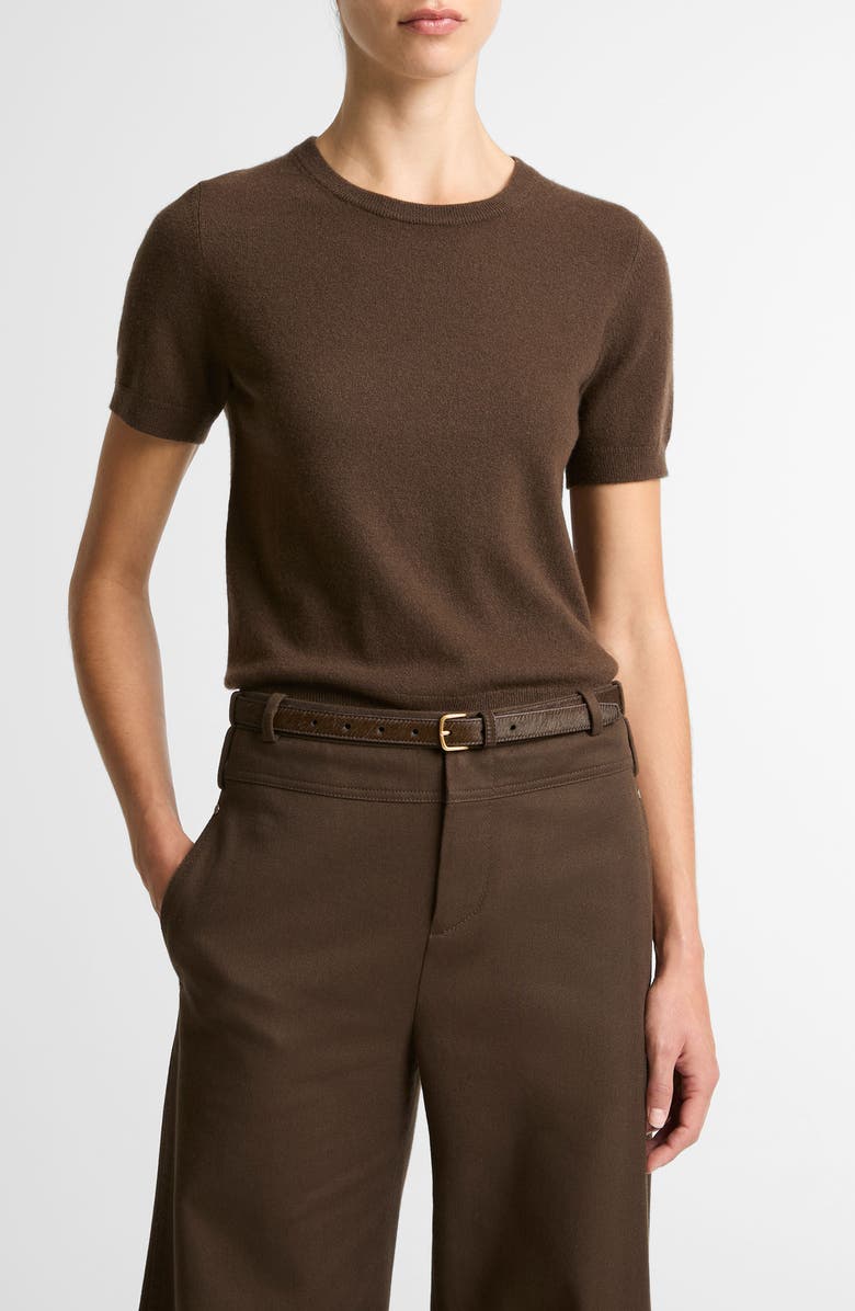 Vince Short Sleeve Wool Blend Sweater, Main, color, Dark Bark