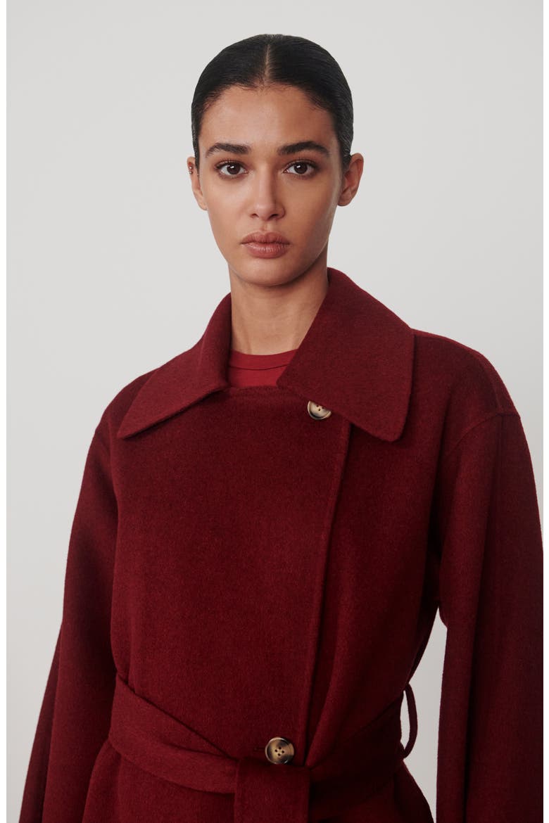 Helston Long Belted Wool Blend Coat, Alternate, color, CABERNET