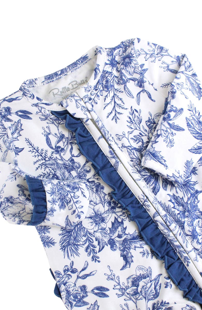 RuffleButts Winter Bliss Ruffle Fitted Footie Pajamas, Alternate, color, 