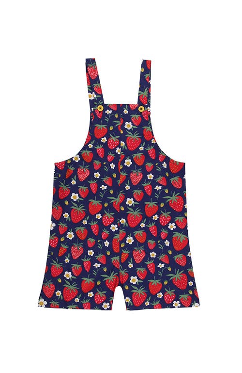Lilly + Sid Organic Cotton Strawberry Print Dungarees Jumpsuit In Red