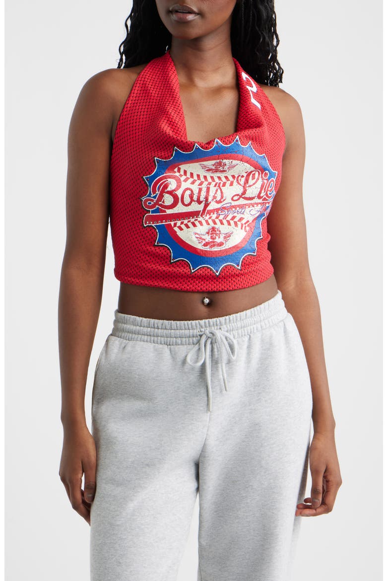 Sporty Spice Graphic Halter Crop Top, Main, color, RED