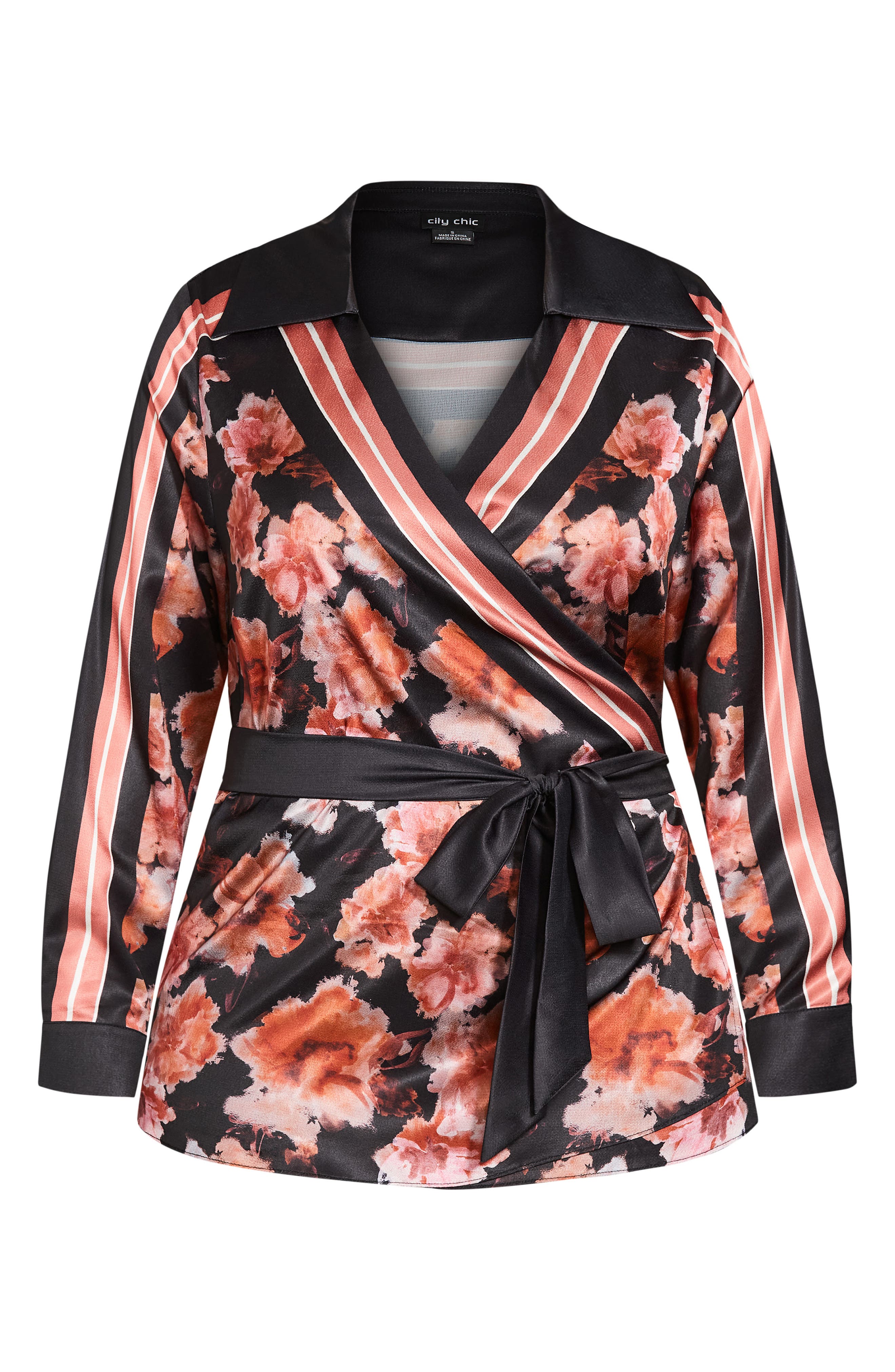 City Chic Rose Scarf Long Sleeve Wrap Top (Women) | Nordstrom