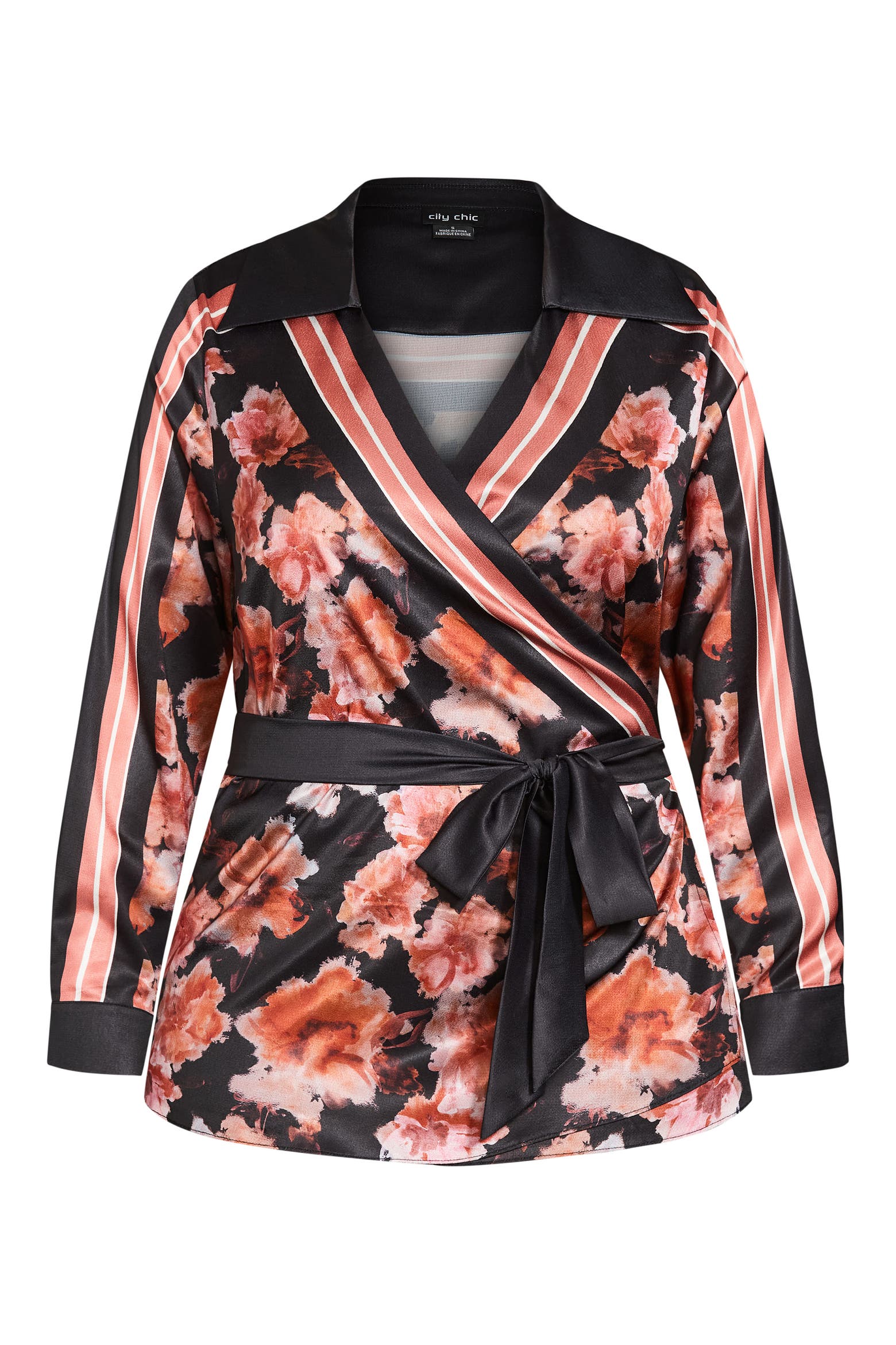 Spread Out Roses City Chic Rose Scarf Long Sleeve Wrap Top (Women) | Nordstrom