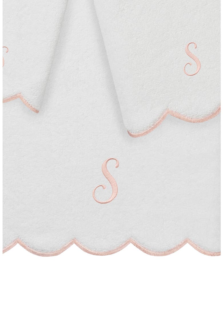 Scalloped 3-Piece Personalized Towel Set, Alternate, color, WHITE/ PINK S