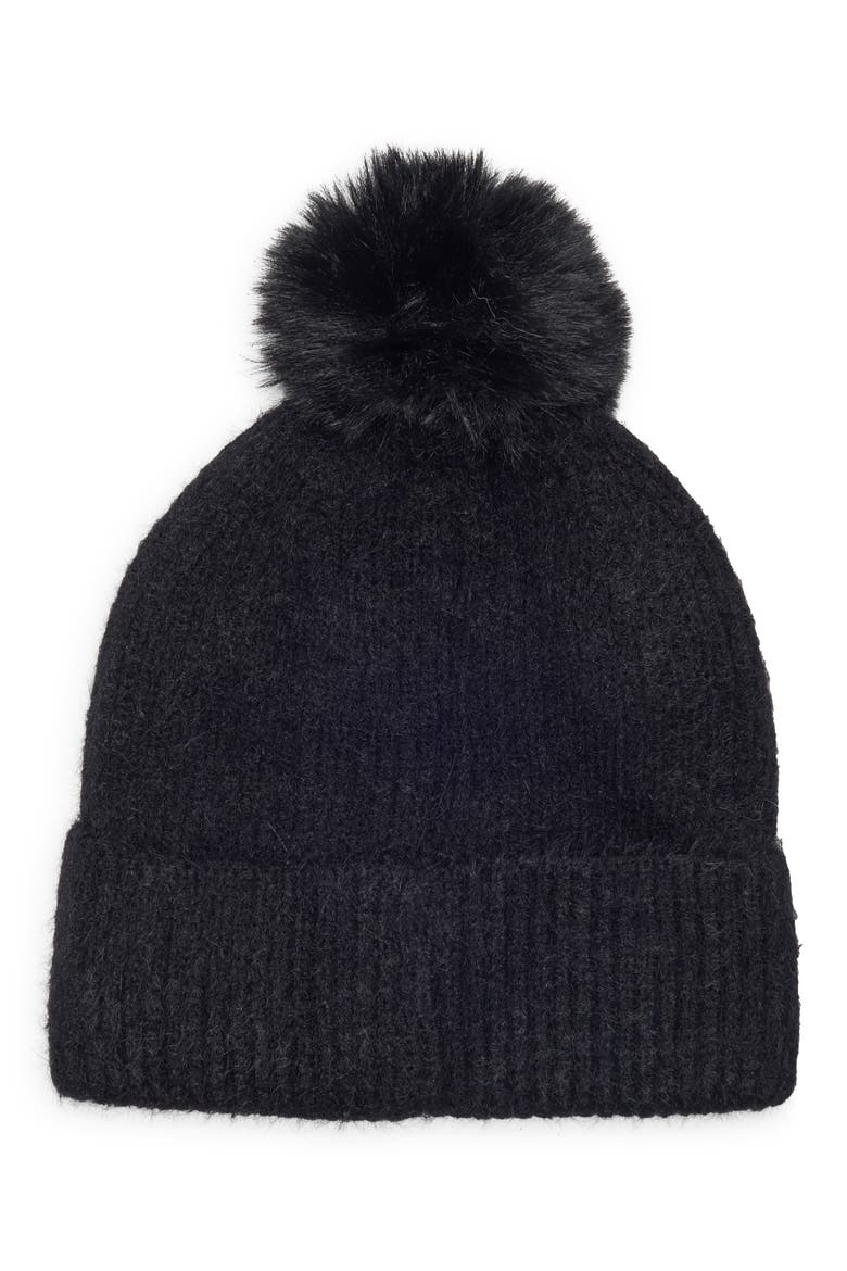 Crystal and Imitation Pearl Embellished Pom Beanie, Alternate, color, BLACK