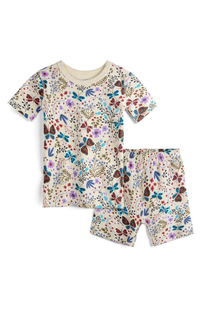 Mightly 100% Organic Cotton Print Shortie Snug Fit Kids Pajamas, Main, color, Botanical Floral