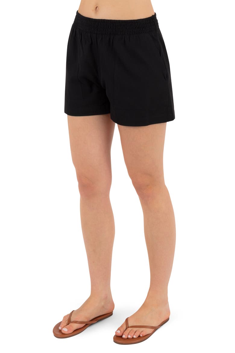 Beach Club Cotton Blend Shorts, Alternate, color, BLACK