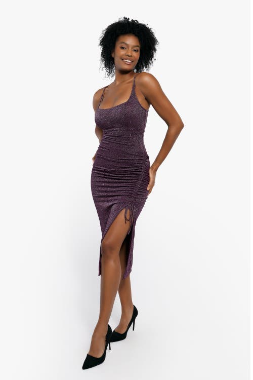 Popilush Shapewear Metallic Knit Bodycon Sculpting Midi Slip Dress In Ultra Violet