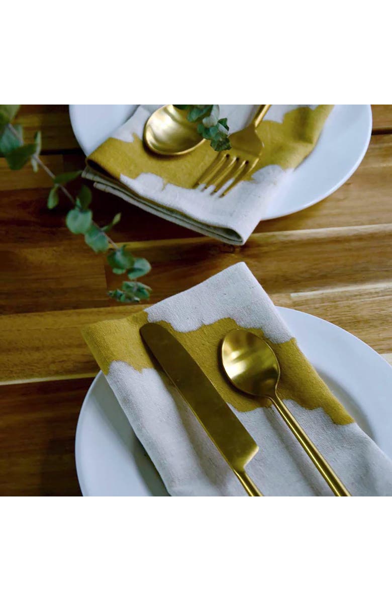 Ichcha Dabu Block Print Napkins - Golden Rays Organic Cotton Set of 4, Alternate, color, Gold