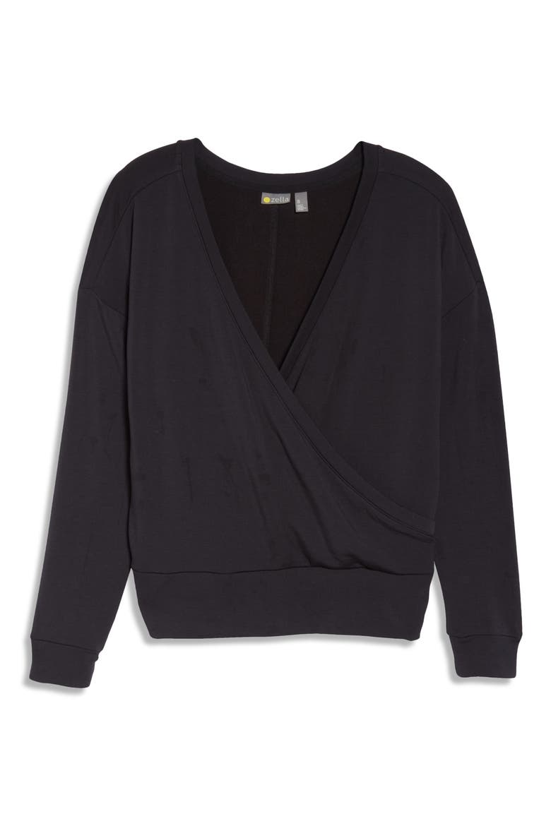Women's Peaceful Wrap Pullover, Alternate, color, BLACK