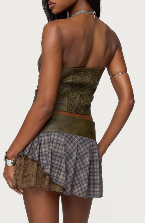 Edikted Varley Buckle Cutout Strapless Faux Leather Top In Green