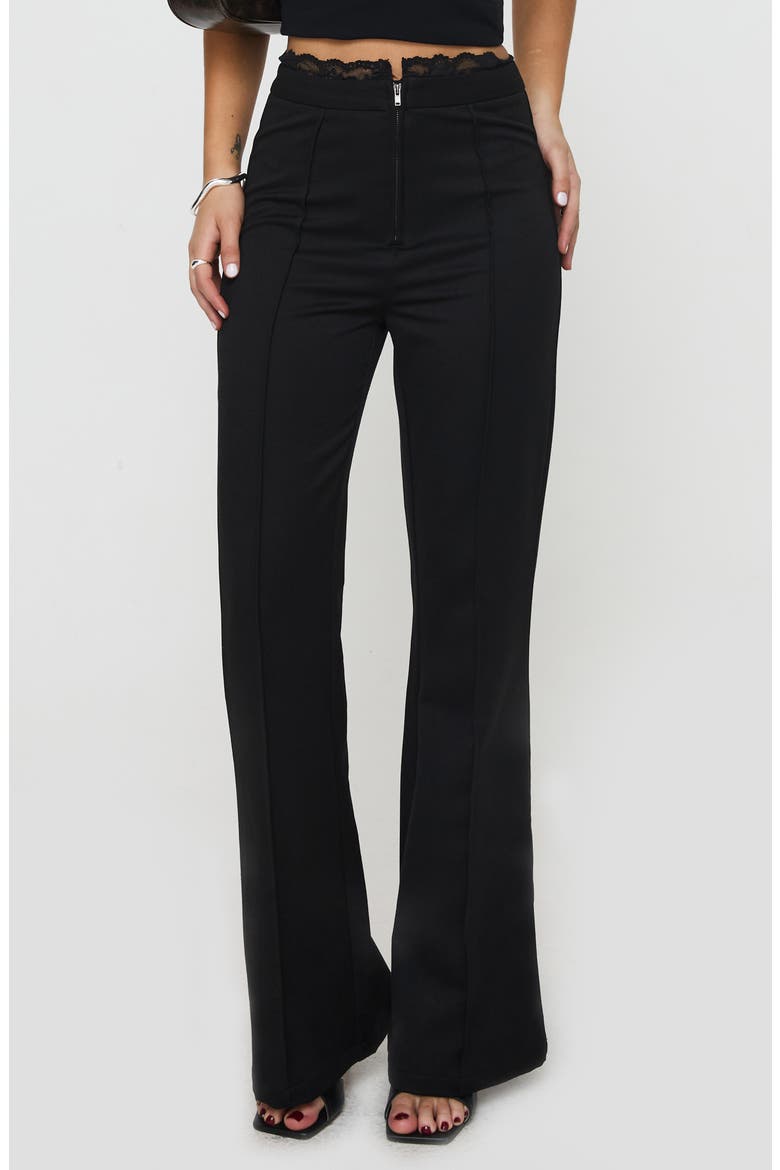 Stellina Lace Trim Slim Flare Pants, Main, color, BLACK