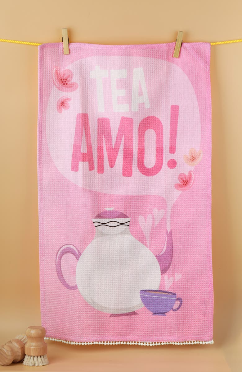 Tiramisu Time For Tea Set of 3 Kitchen Towels, Alternate, color, Purple/ Pink/ Green