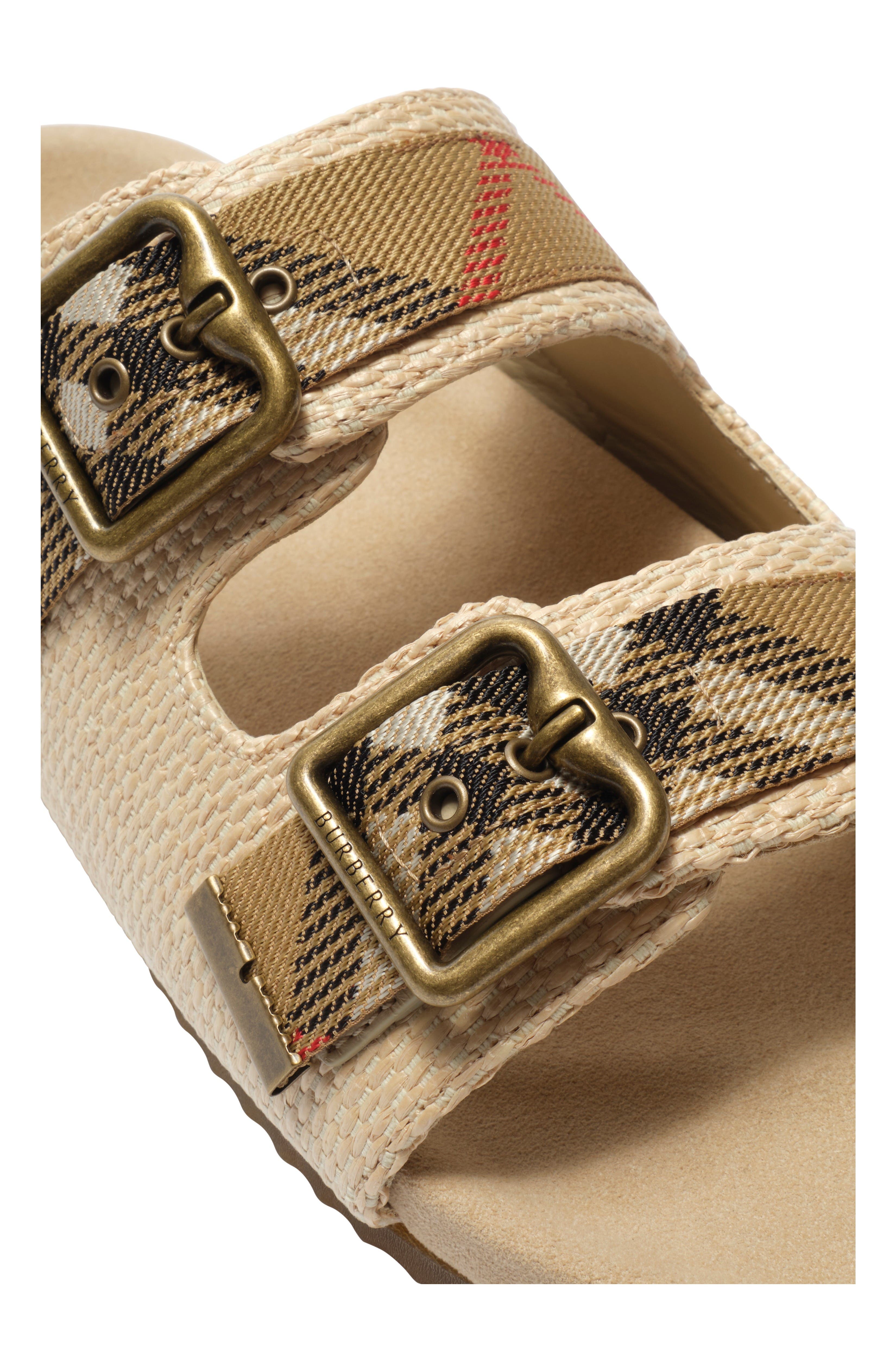 Burberry Raffia-effect Urchin Sandals, Alternate, color, Bake Beige