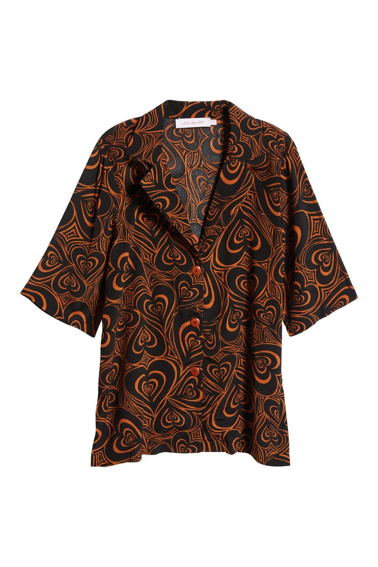 Alyssa Wid Hearts Oversize Button-Up Shirt, Main, color, BROWN