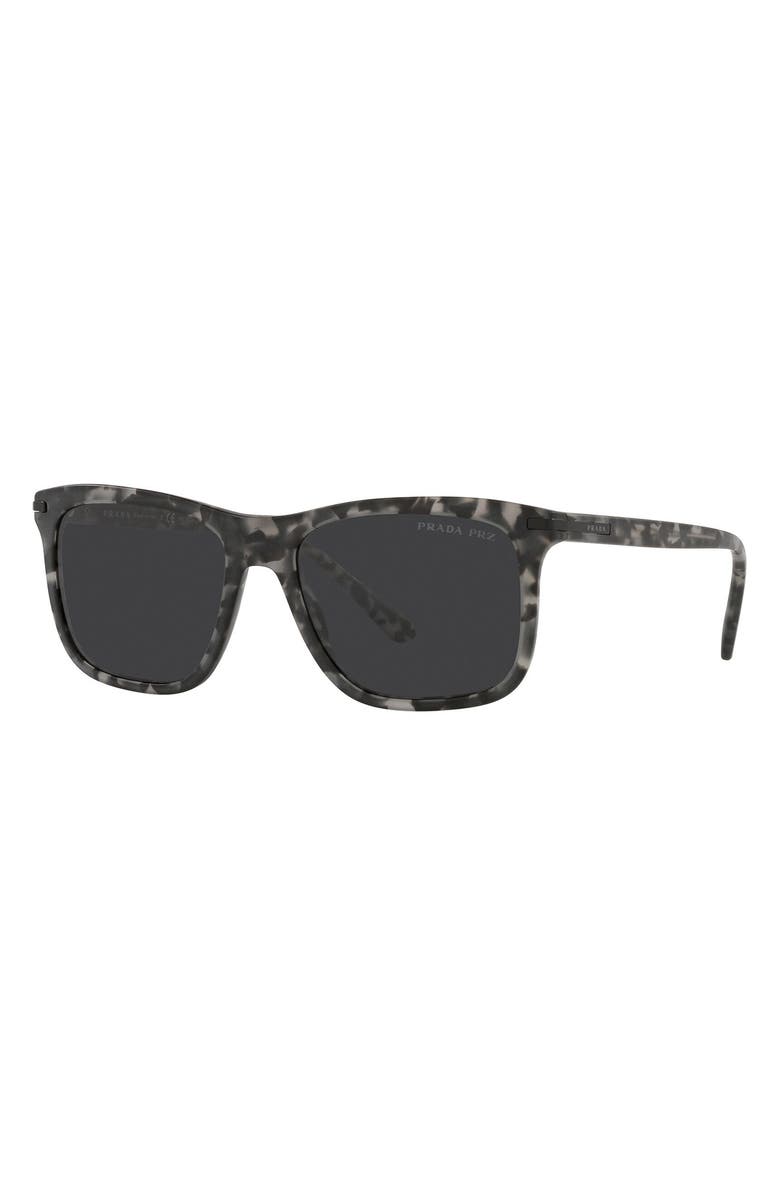 Prada 56mm Polarized Rectangular Sunglasses, Alternate, color, Dark Grey/ Polarized Black