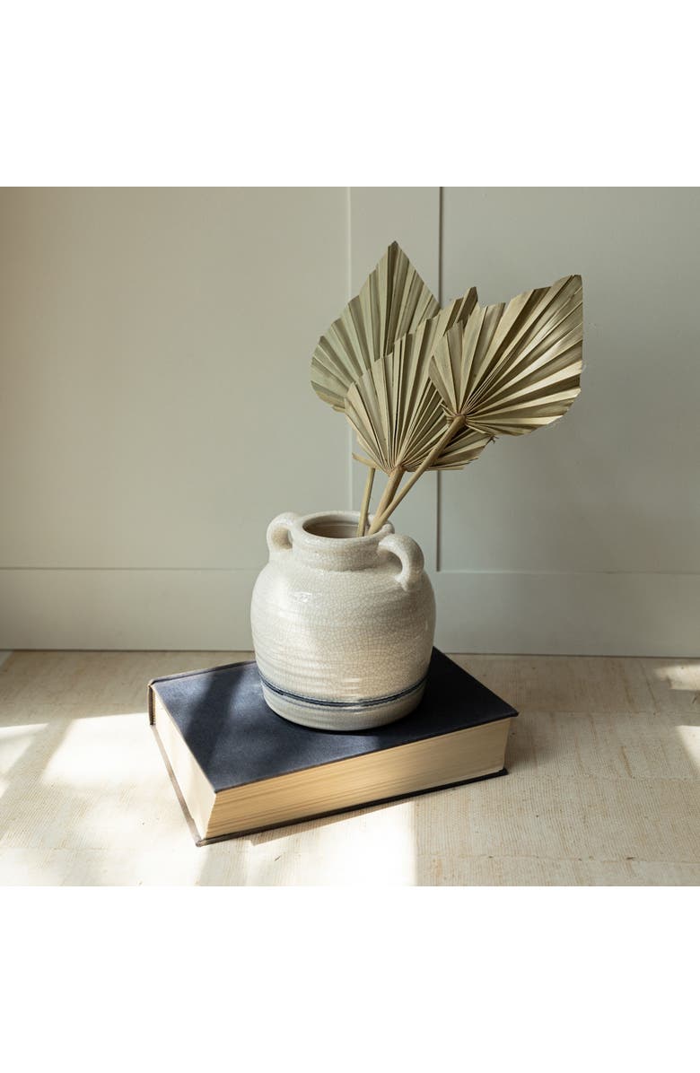 Foreside Home and Garden Vintage Crackle Vase with Handles Blue Stripe Stoneware, Alternate, color, Blue