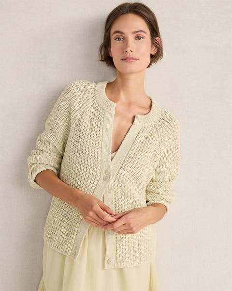Cotton Tape Yarn V-Neck Cardigan