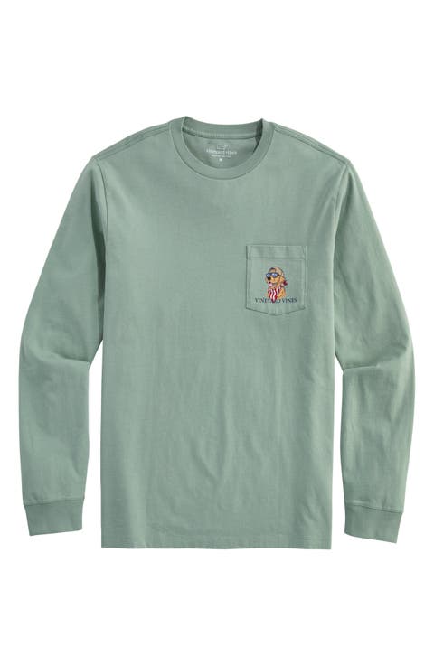 America Dog Graphic Long Sleeve Cotton T-Shirt