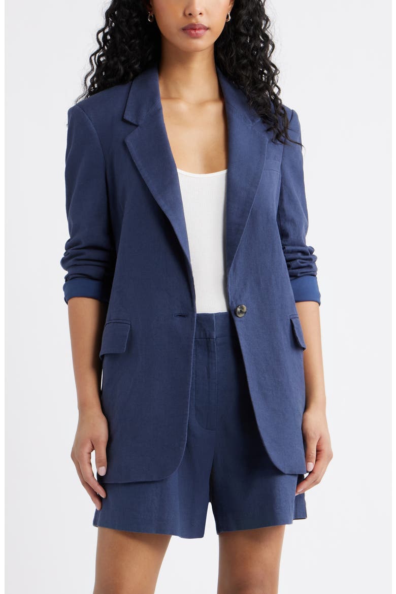 Everyday Linen Blend Blazer, Main, color, NAVY INDIGO