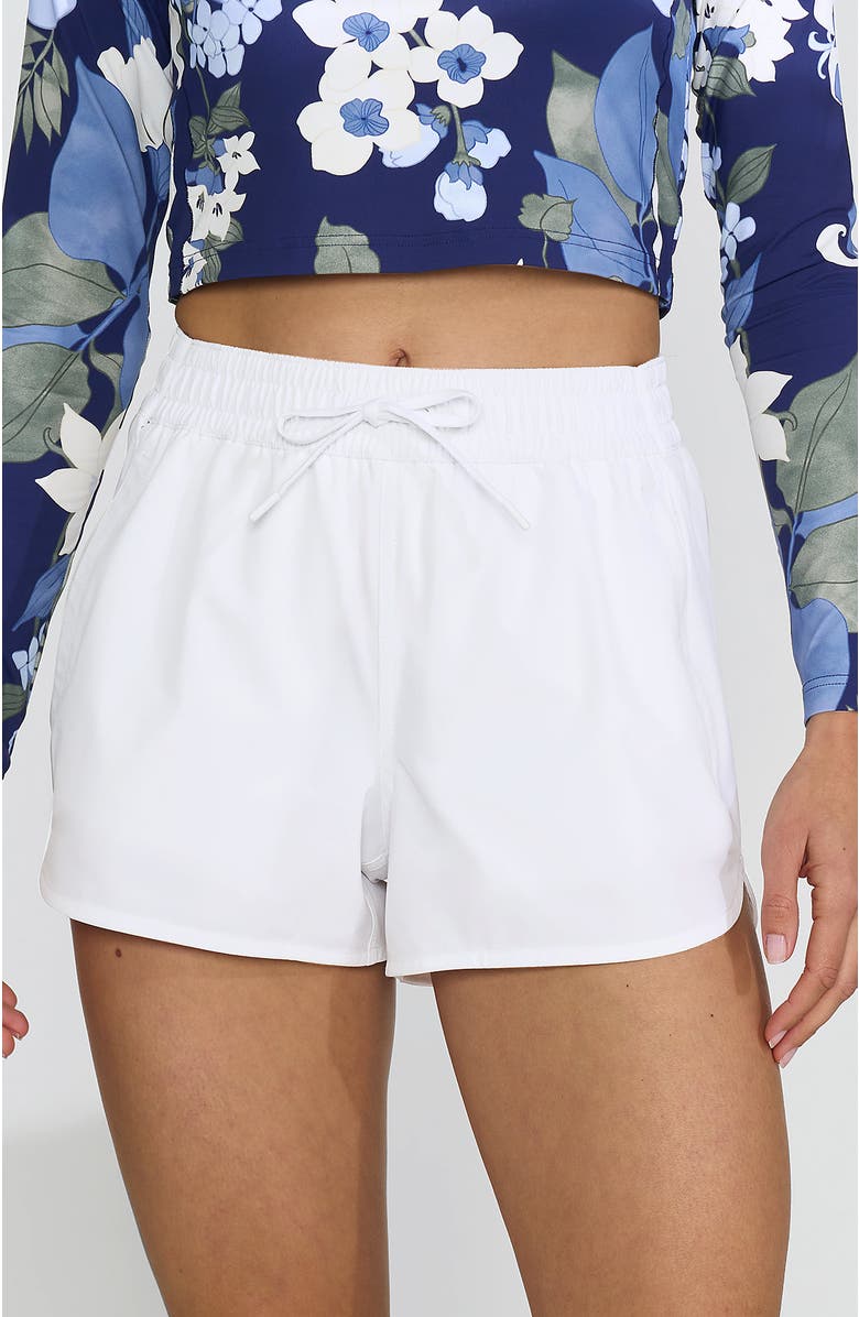 Lands' End Woven Packable 3" Dolphin Hem Swim Cover-up Shorts, Alternate, color, White