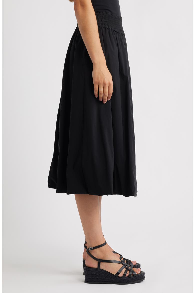 Smocked Waist Bubble Hem Midi Skirt, Alternate, color, BLACK